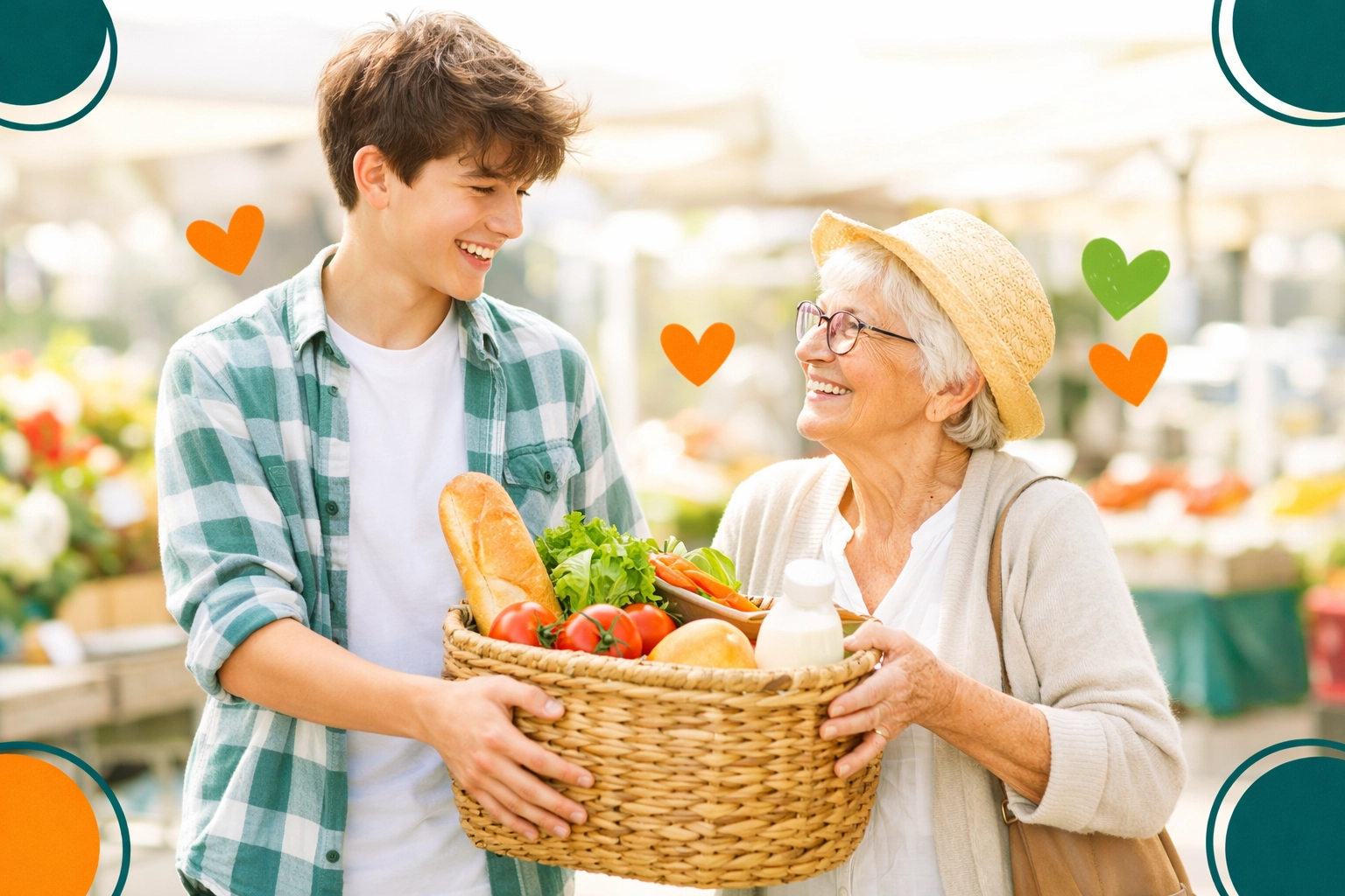 A young boy serving an elderly woman, demonstrating core Christian life skills for kids through acts of kindness.