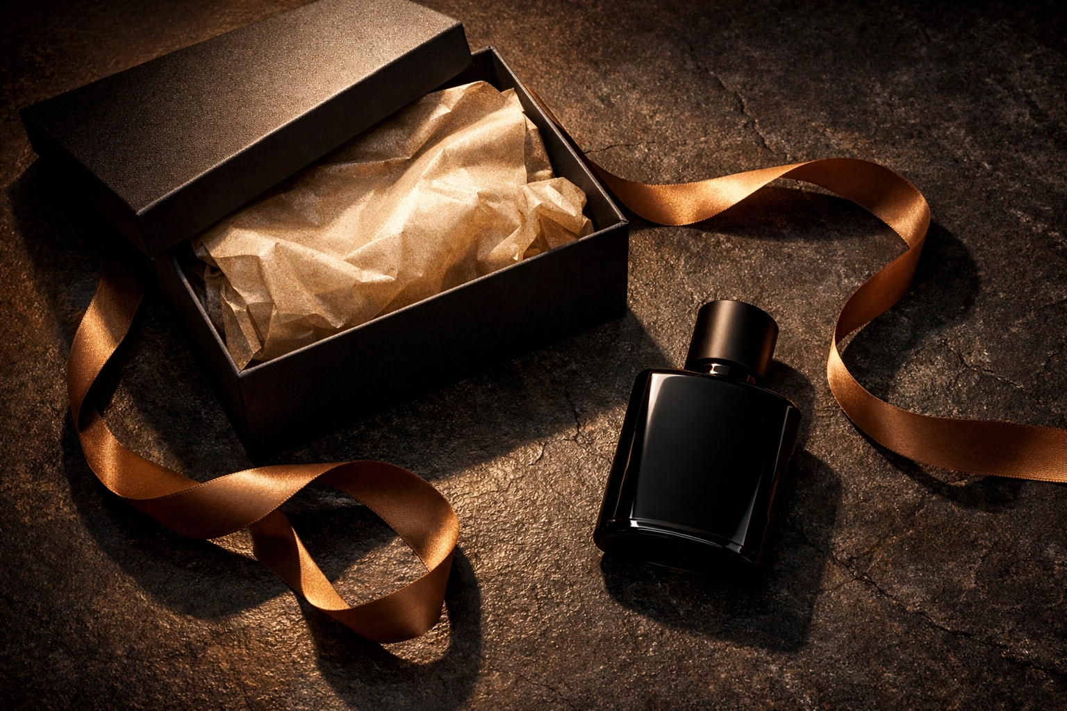 Premium perfume gift packaging with rigid box, tissue and ribbon – luxury unboxing aesthetic
