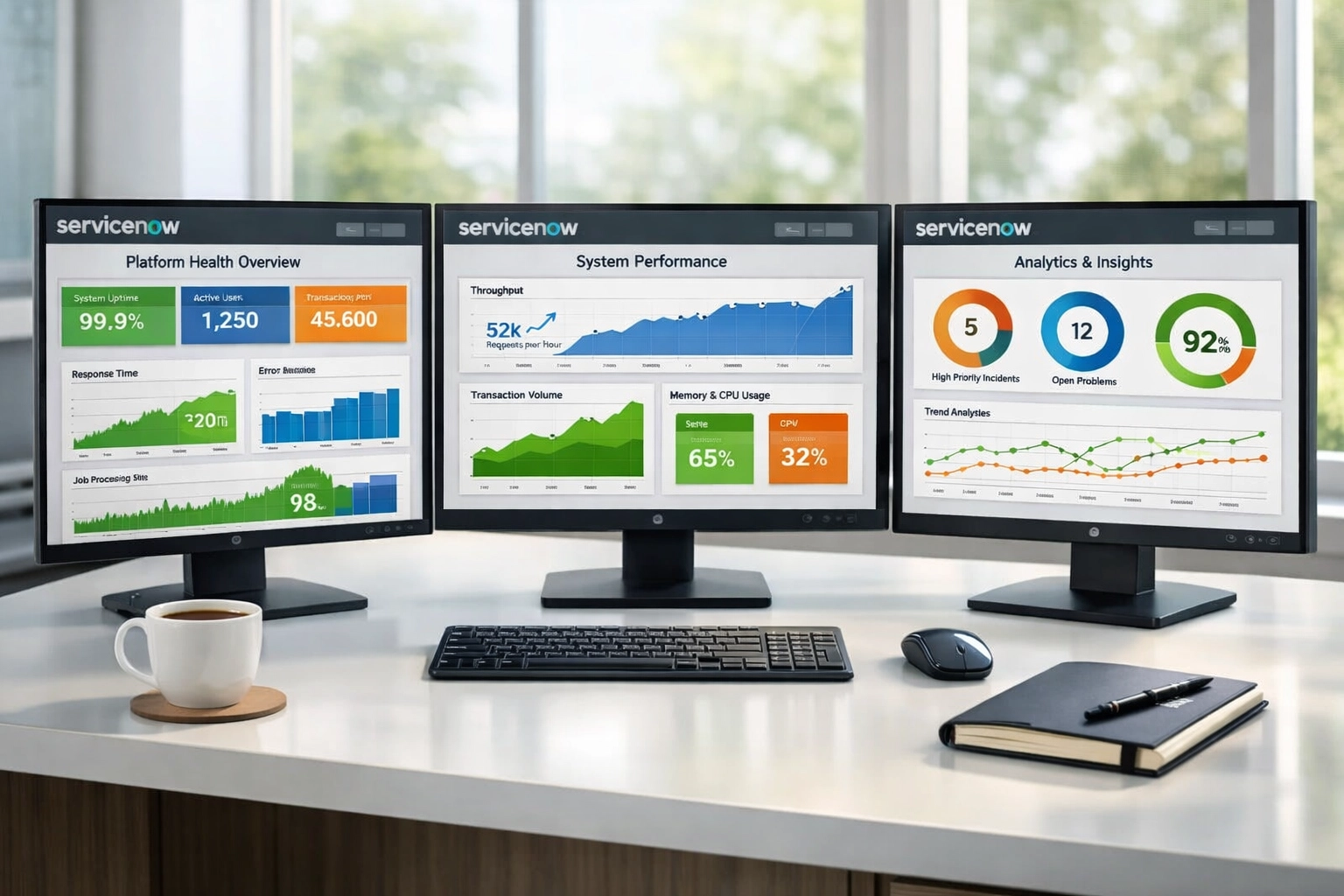 ServiceNow platform health assessment dashboard displaying ITOM and ITAM performance metrics
