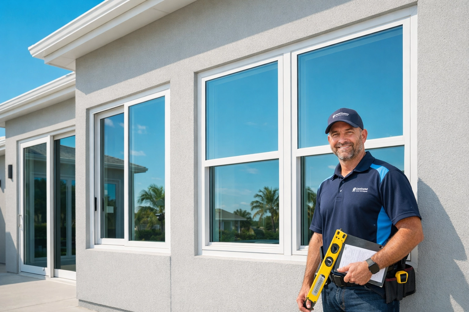 Impact-rated hurricane windows installed on Florida home exterior for storm protection