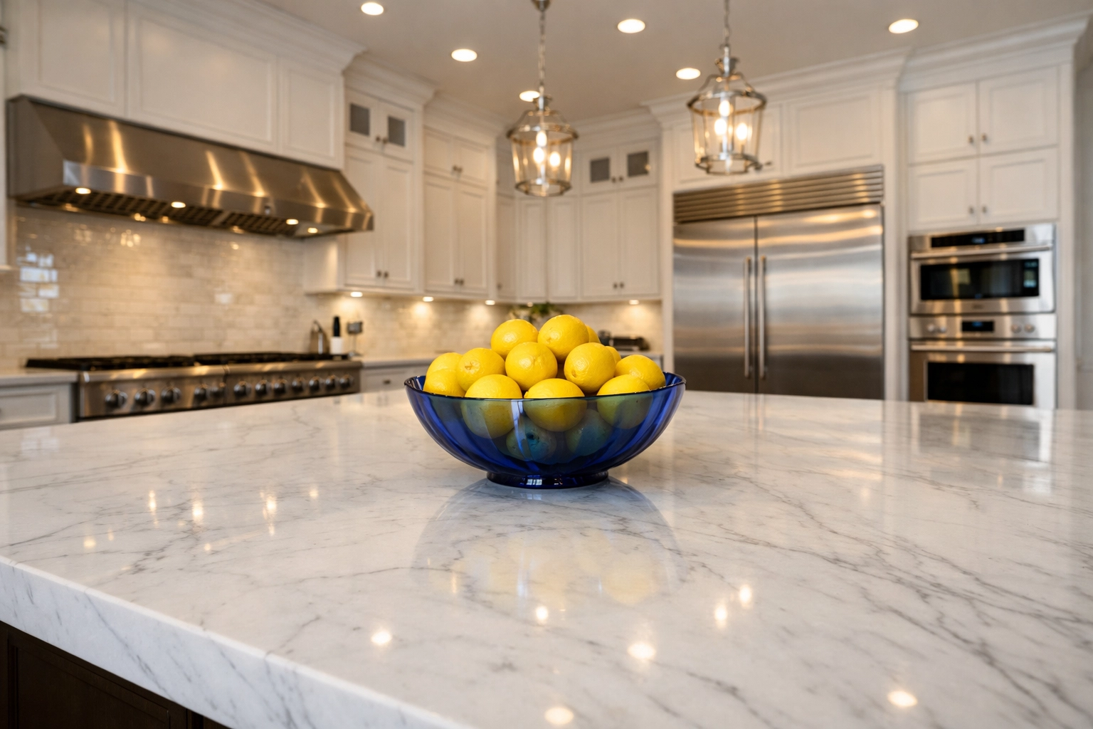 Pristine luxury kitchen in a Milton estate featuring clean marble countertops and professional residential cleaning.