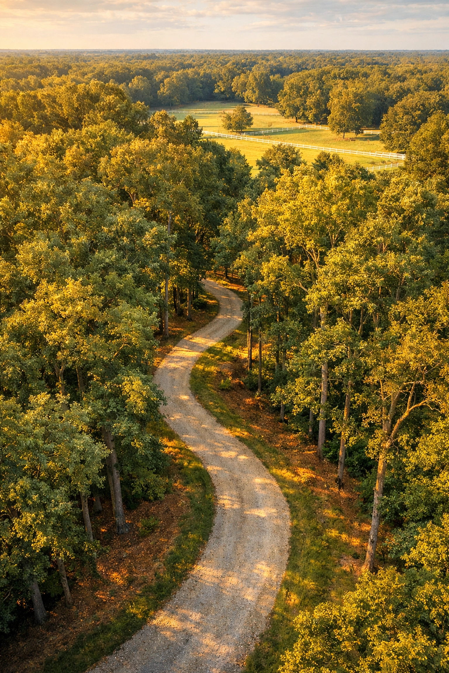 Private tree-lined driveway leading to horse farm in Davidson, NC