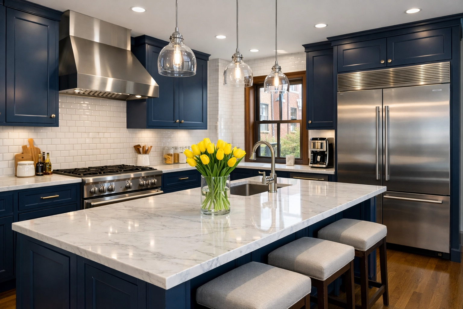 Gleaming modern kitchen in a Boston brownstone following a professional deep move-out cleaning service.
