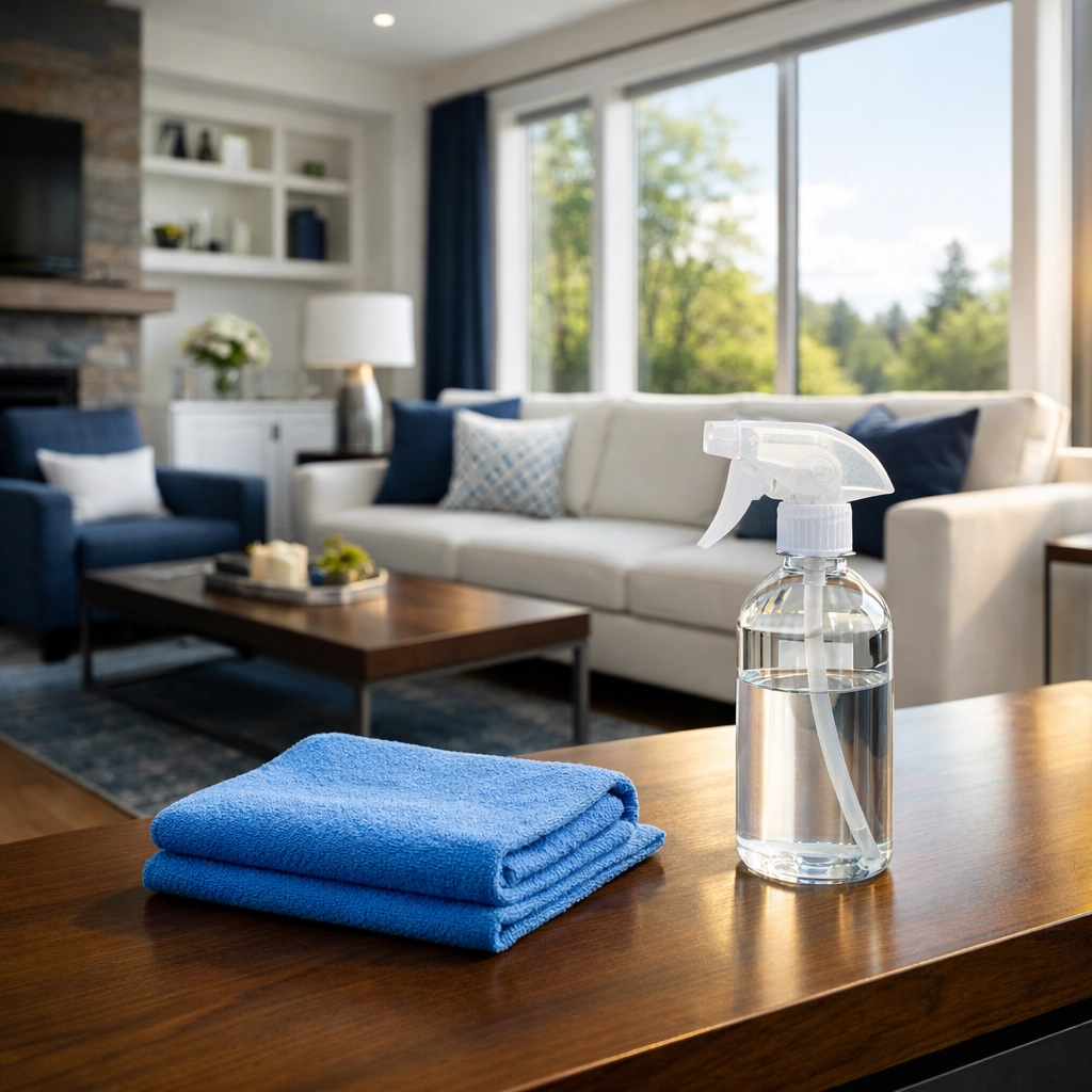 Spotless Fitchburg living room cleaned with eco-friendly professional house cleaning services.