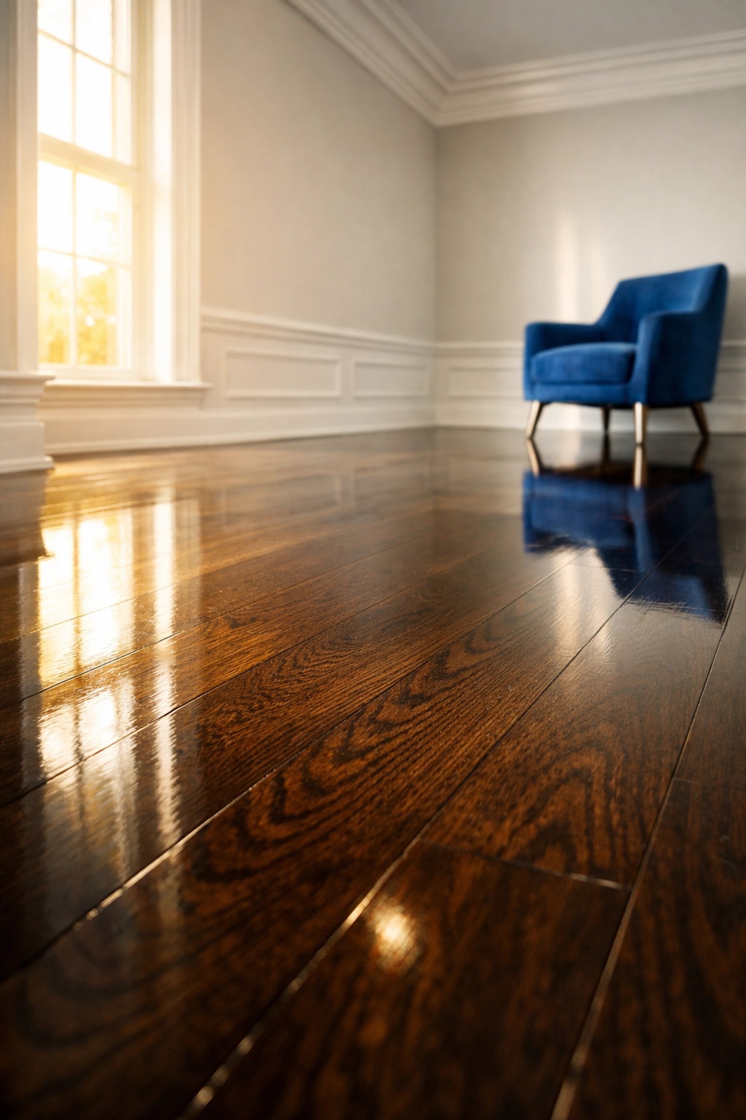 Polished hardwood floors in a historic home after a move-in/move-out cleaning Lowell.