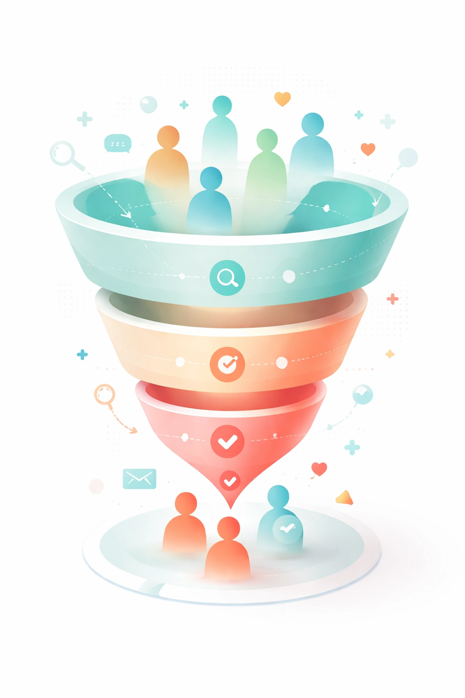 Stylized marketing funnel showing lead conversion optimization for healthcare facility admissions