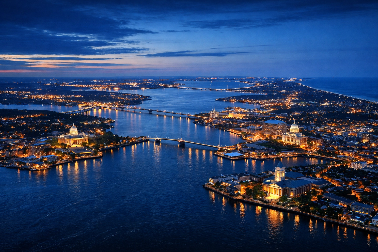 Hampton Roads region aerial view showing courts serving DUI defense clients