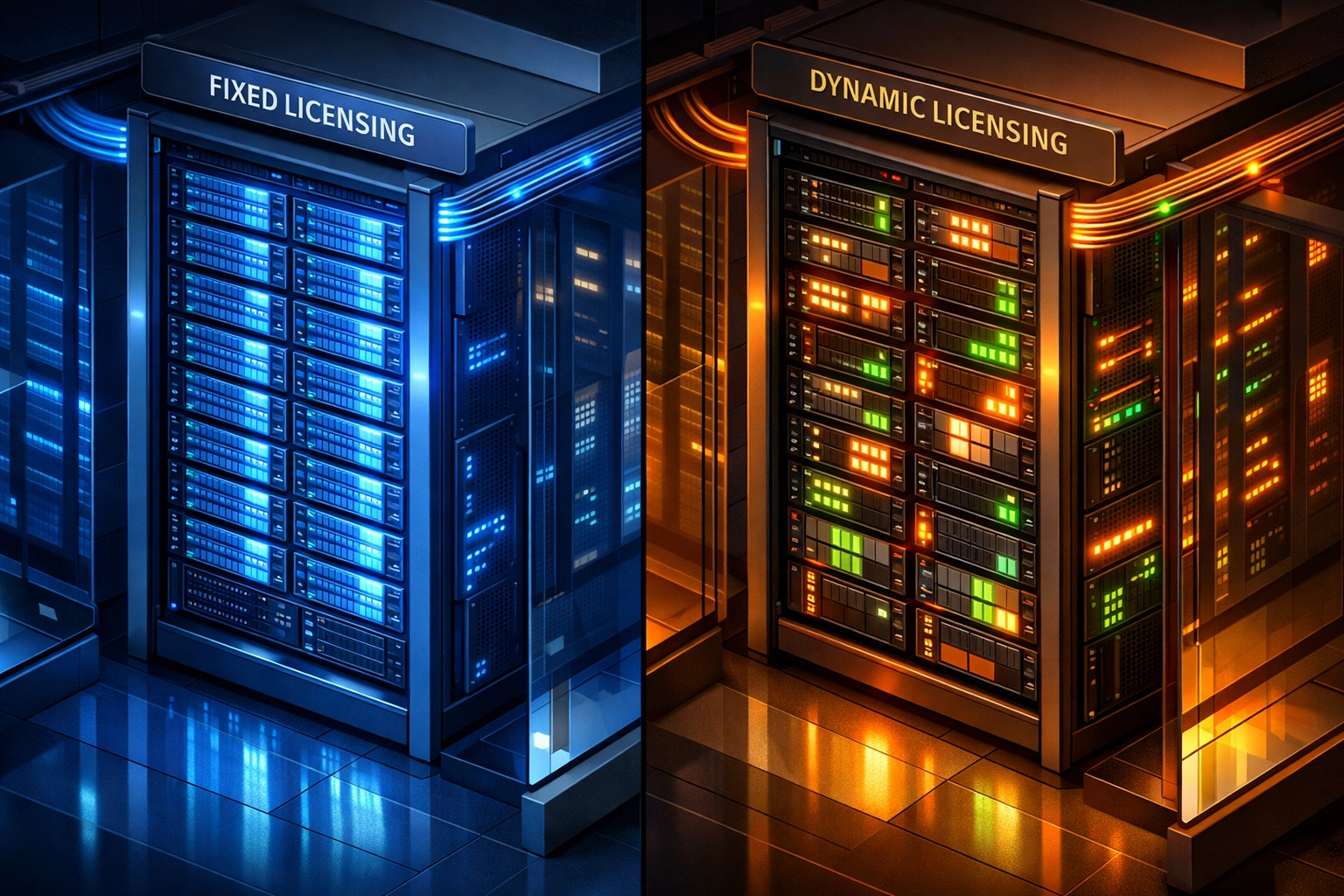 Comparison of fixed versus flex ServiceNow licensing models showing efficiency differences in data center