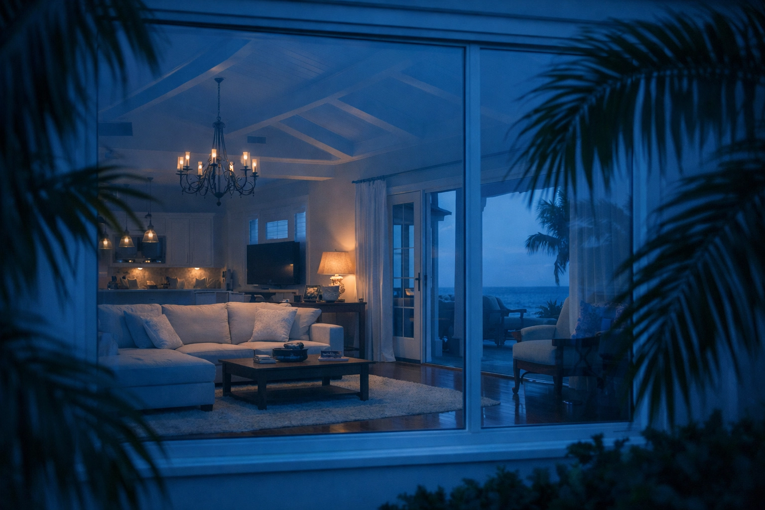 Empty Florida vacation home at dusk vulnerable to title theft