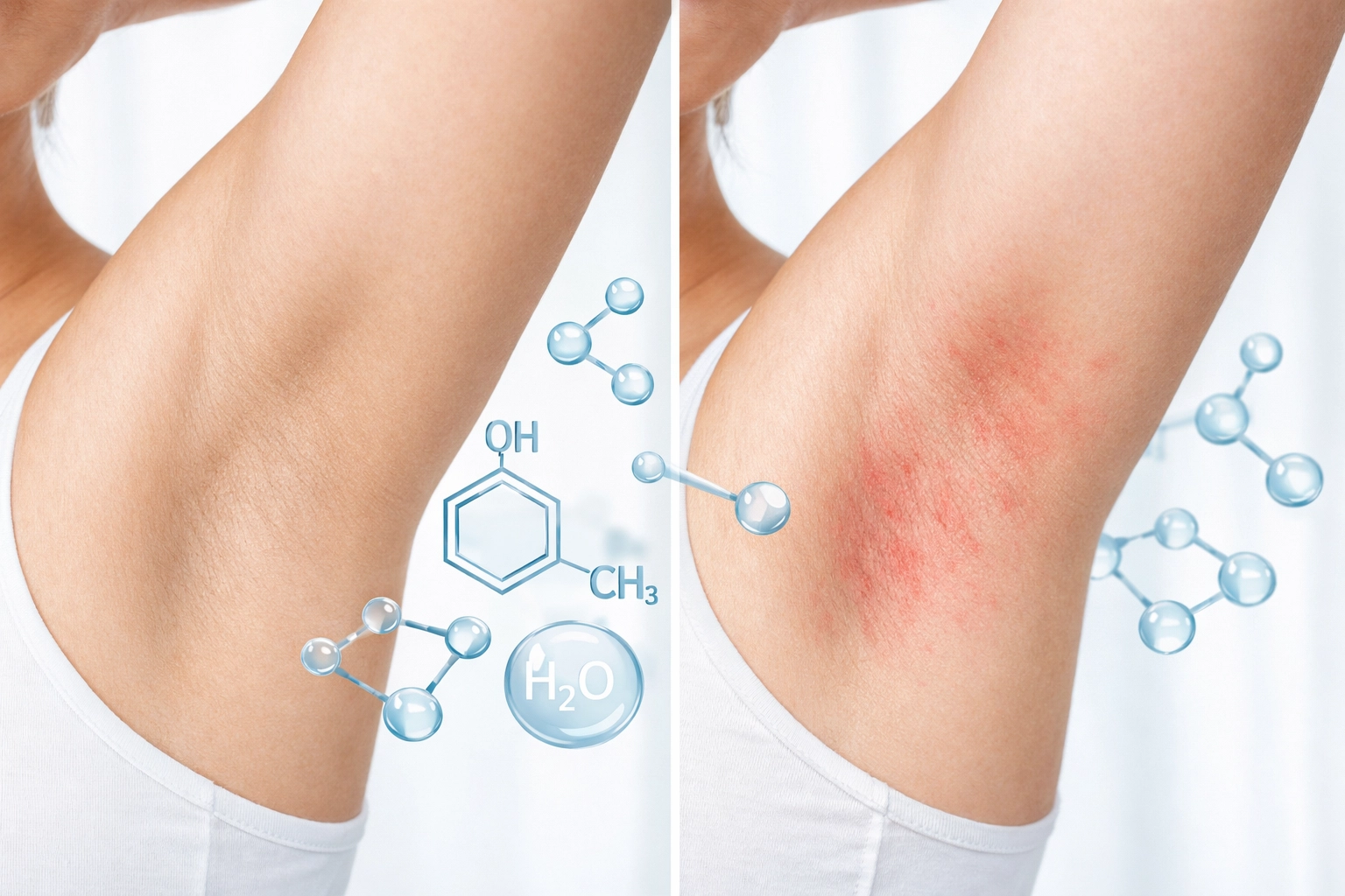 Natural deodorant vs synthetic deodorant comparison showing skin health and chemical ingredients