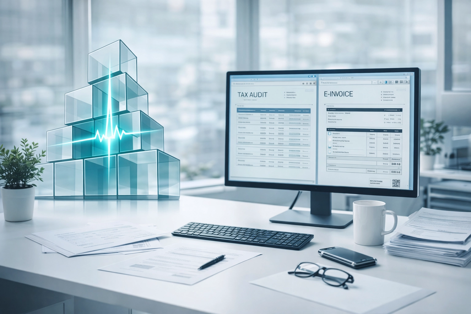 Organized digital data blocks representing efficient e-invoice audits and corporate standards