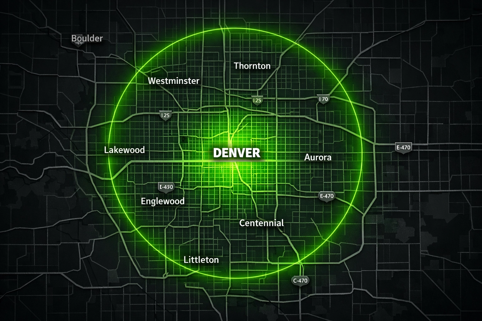 Service area map for Denver landscaping and snow removal directory listing coverage.