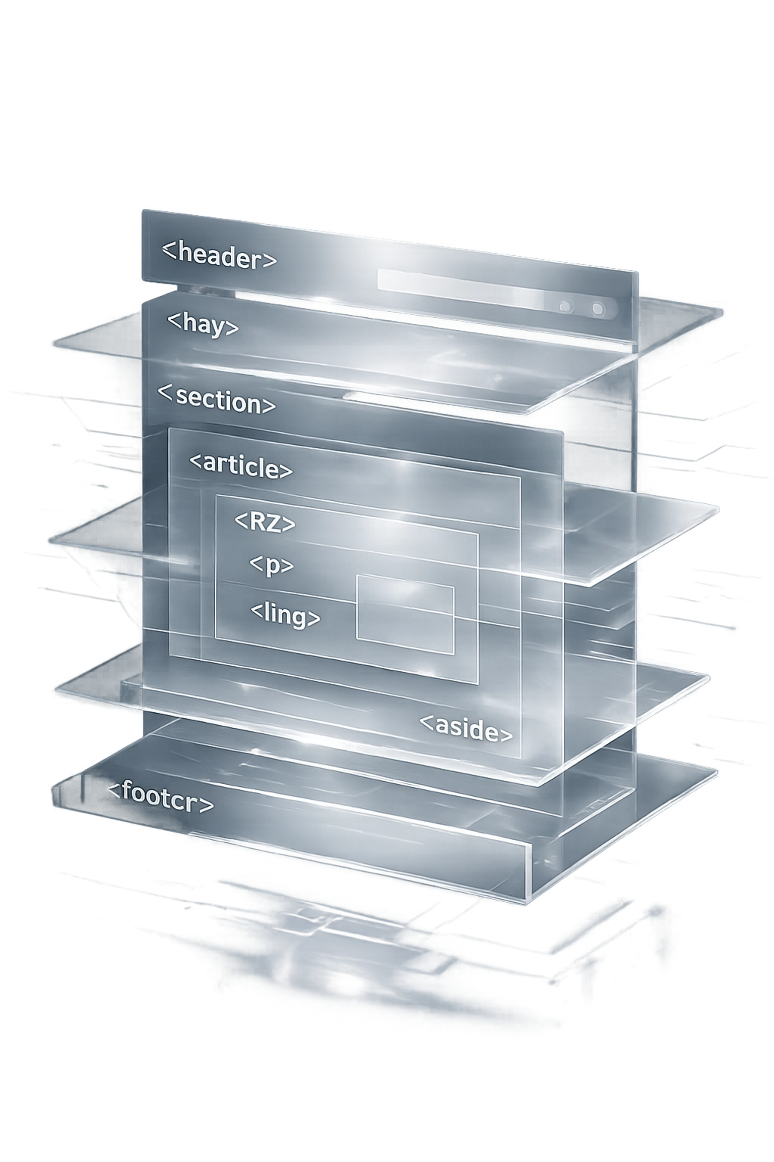 Visual representation of semantic HTML structure with organized content layers for AI parsing