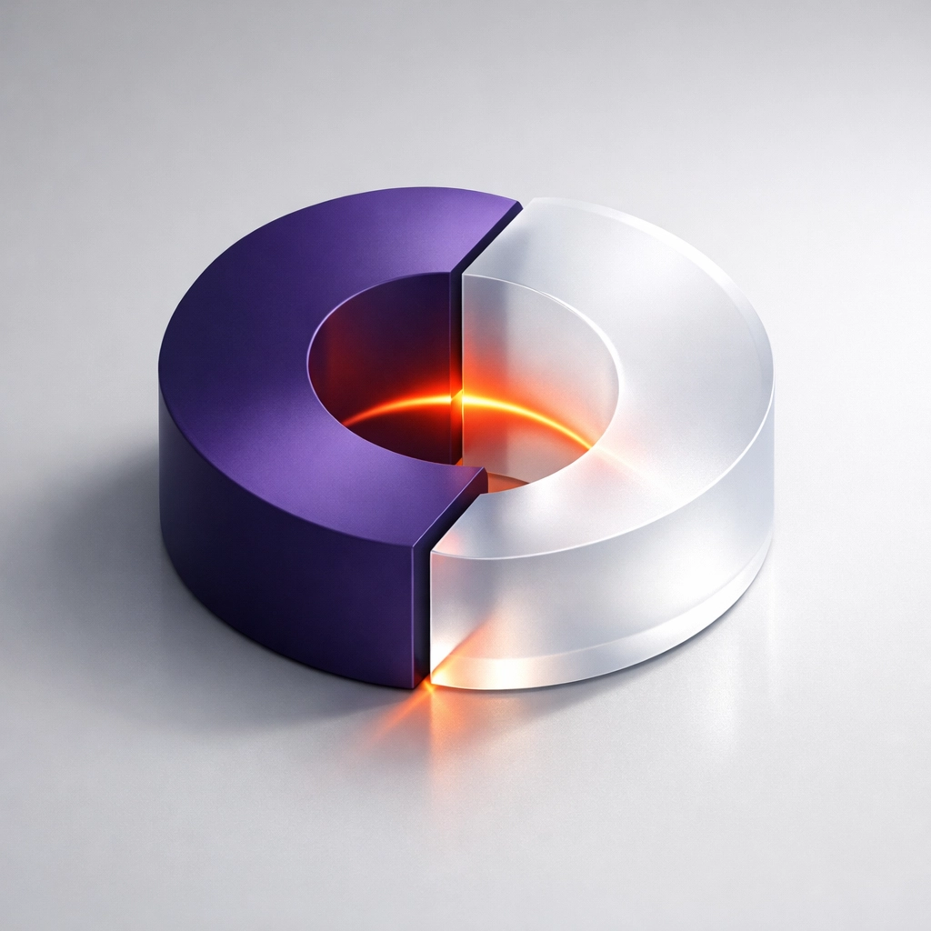 Interlocking geometric shapes representing communications alignment and fractional PR leadership for startup founders.