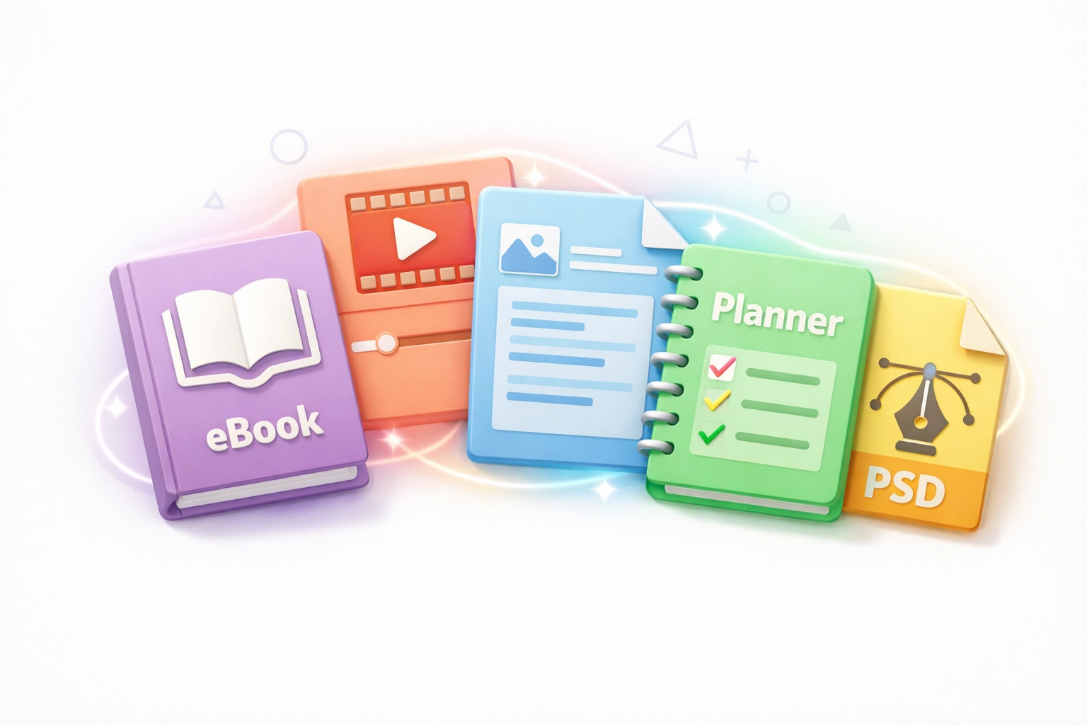 Bundle of digital products including ebooks, courses, templates and planners for higher order value