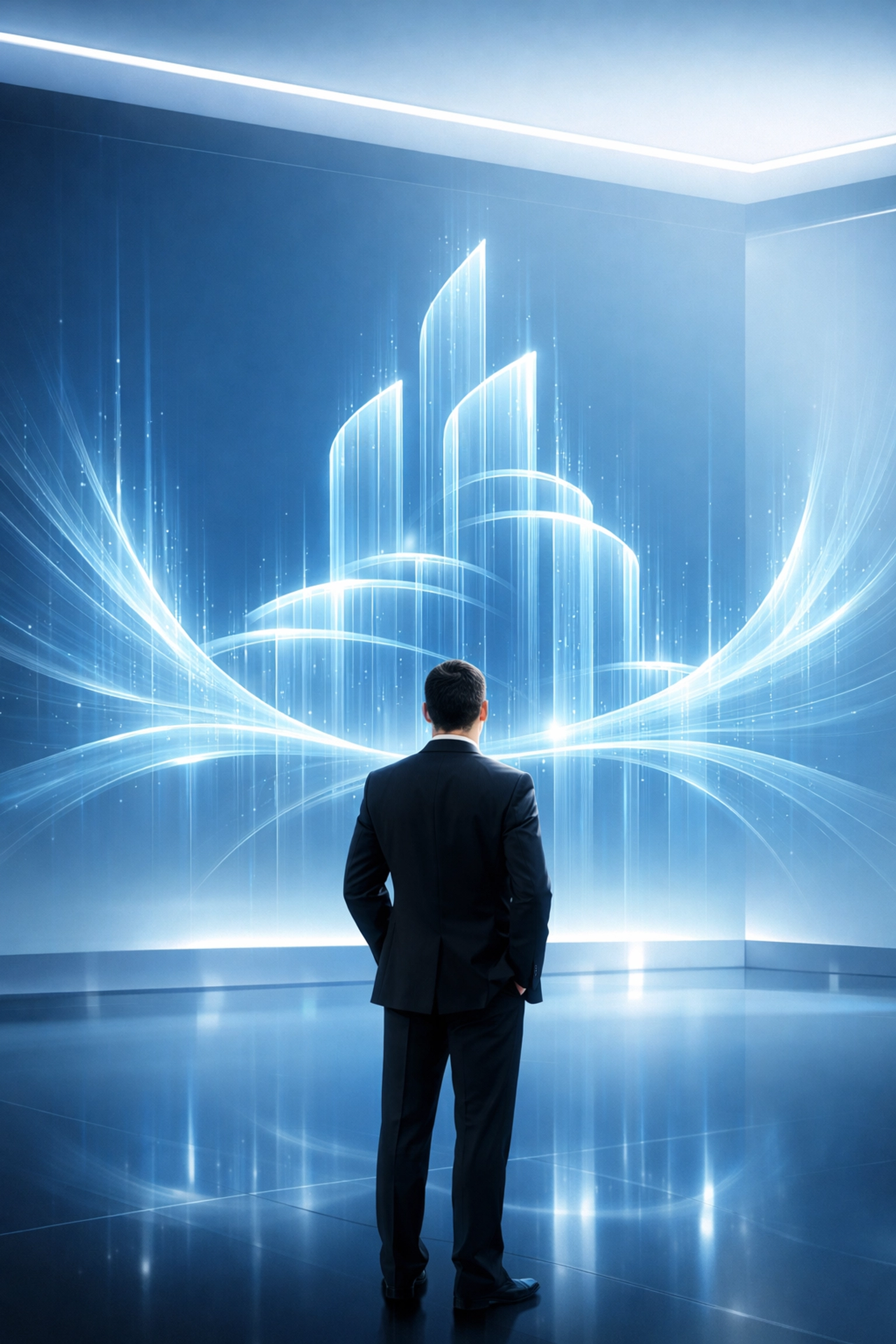 A professional leader analyzing automated AI data streams for strategic business decision-making.