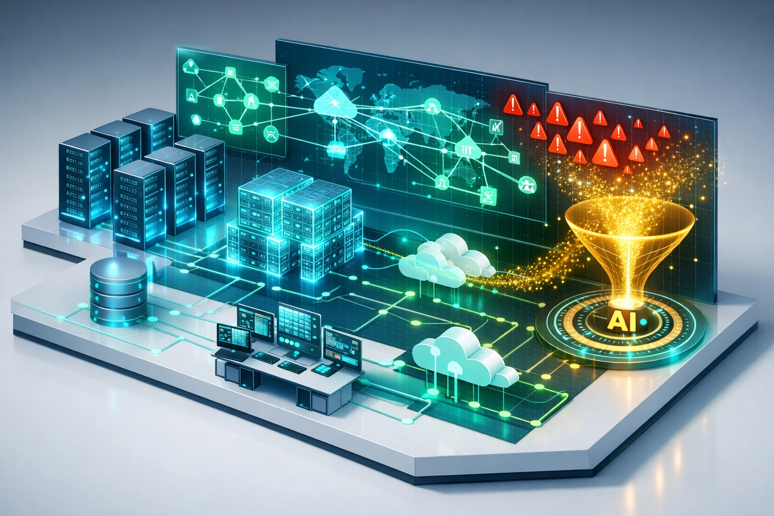ServiceNow ITOM operations center with network topology mapping and automated incident management