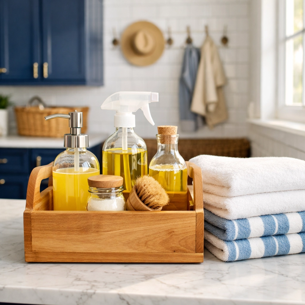 Non-toxic, eco-friendly products ready for a high-end luxury house cleaning in Hamilton session.