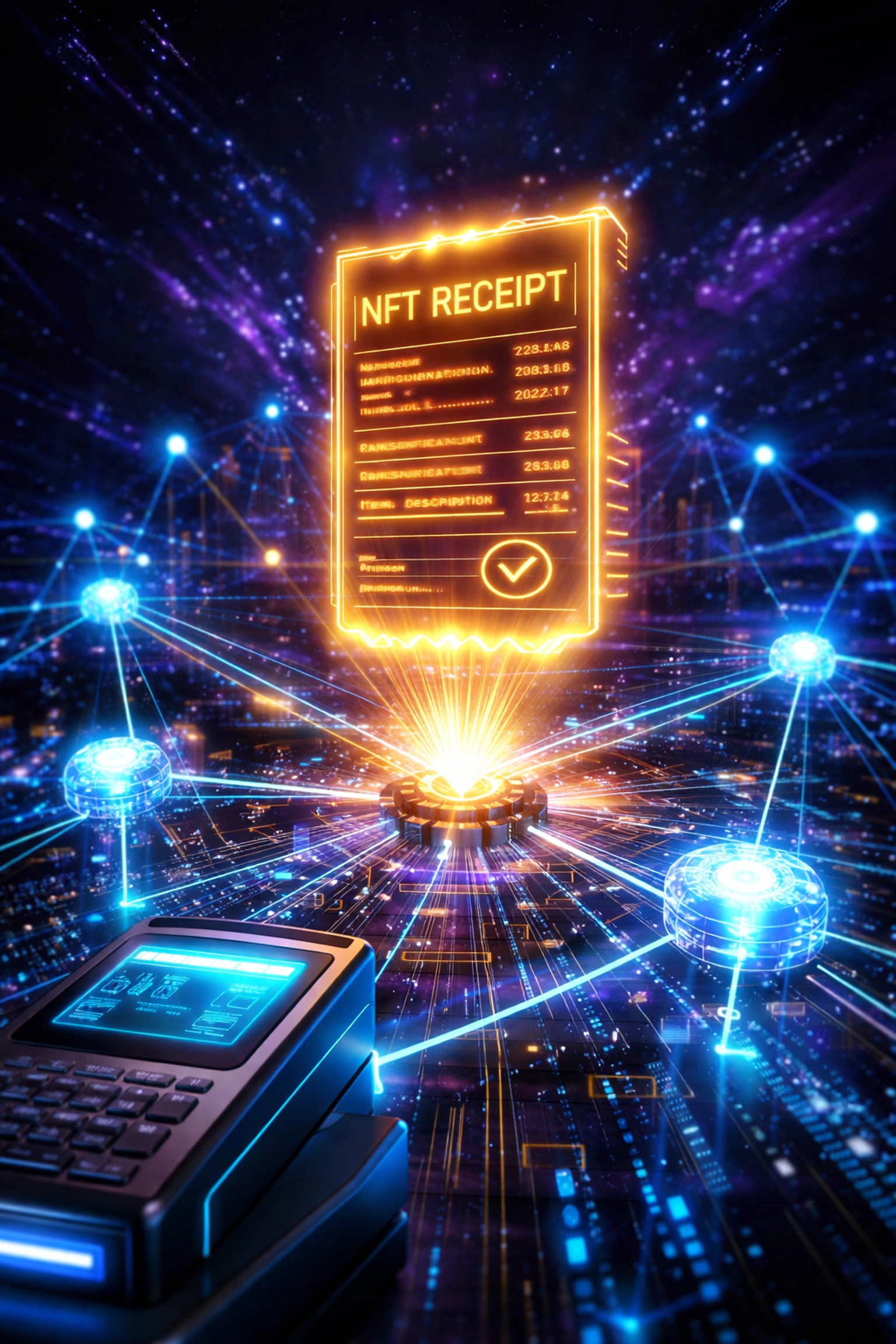 Secure blockchain network generating tamper-proof NFT receipts for merchant transactions