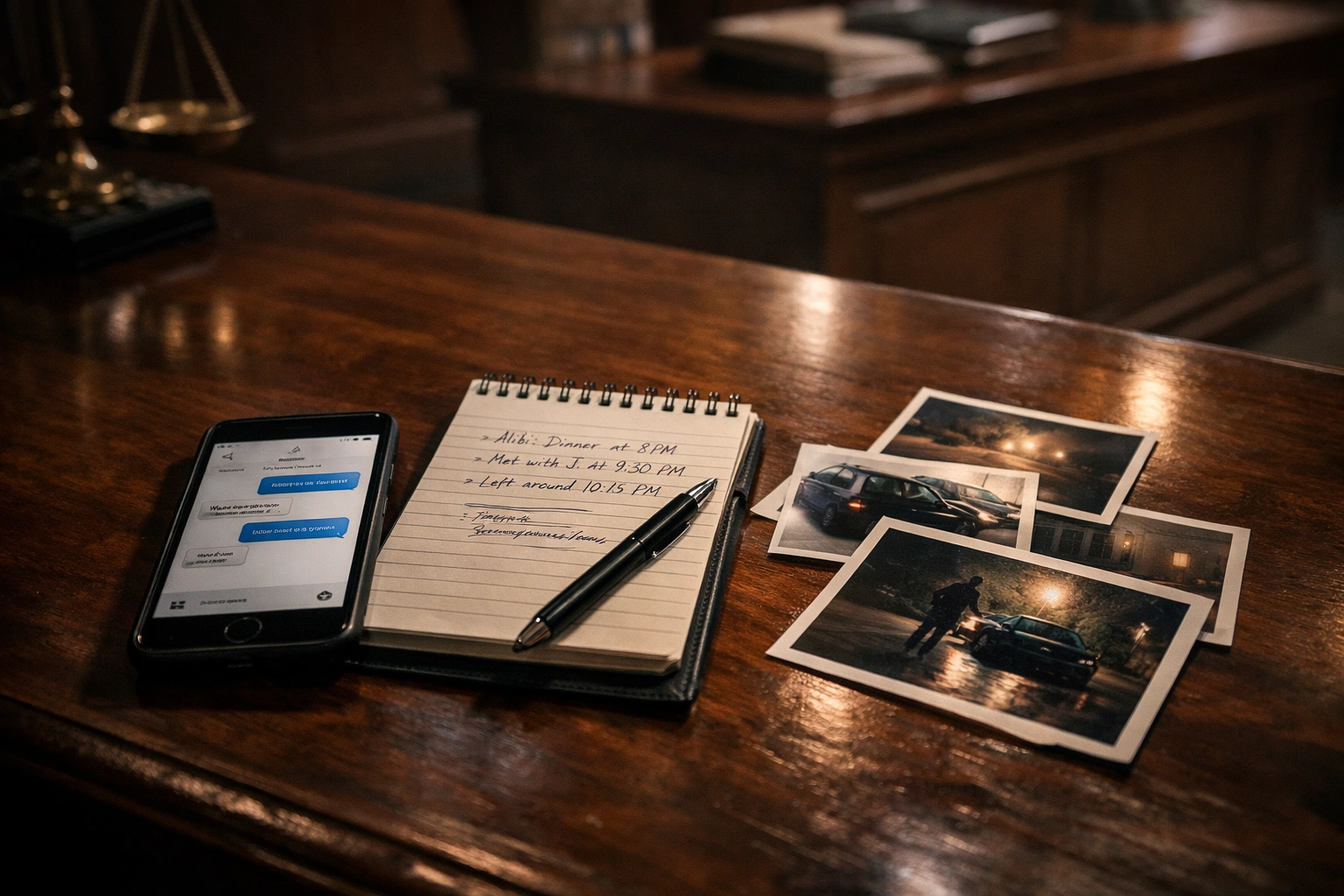 Evidence documents and phone on table for Texas assault defense case