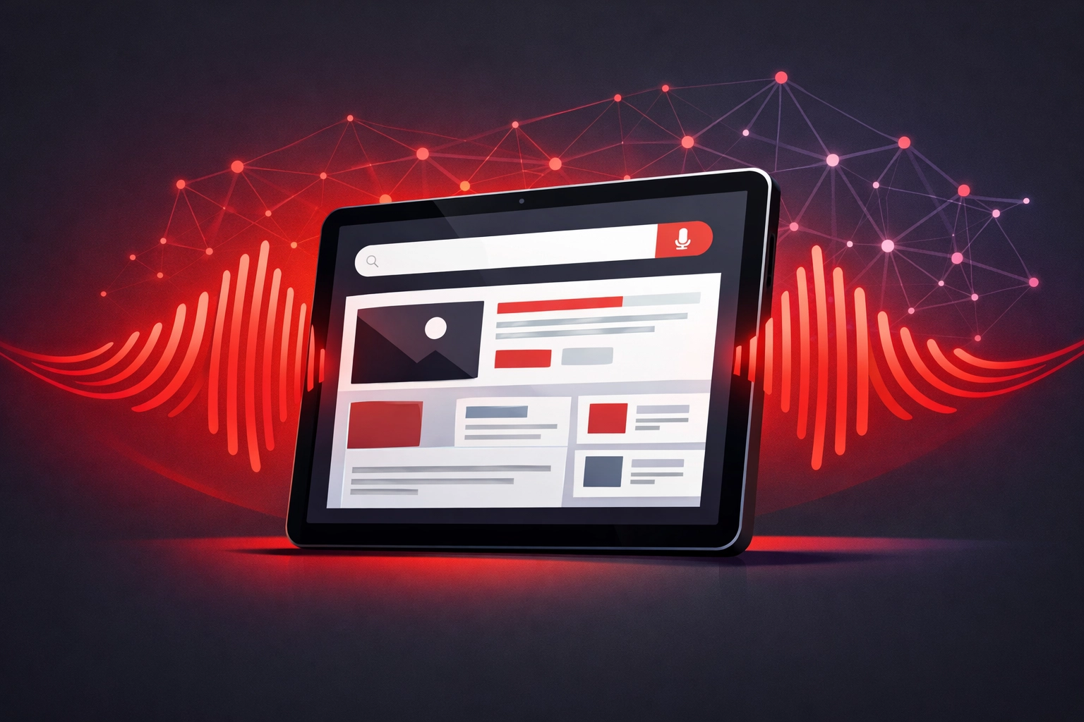 Modern Bristol web design on a tablet featuring voice search and AI personalization elements.