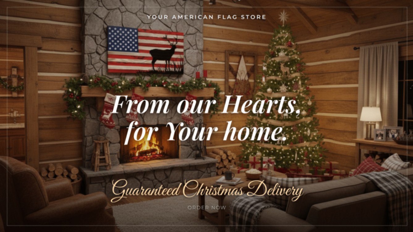 Rustic Christmas Living Room with Handmade American Flag