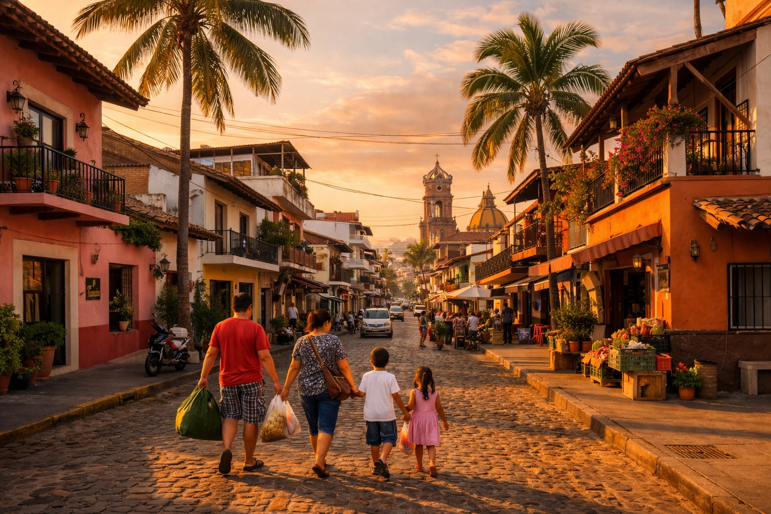 Zona Romantica Puerto Vallarta neighborhood street with colorful low-rise buildings