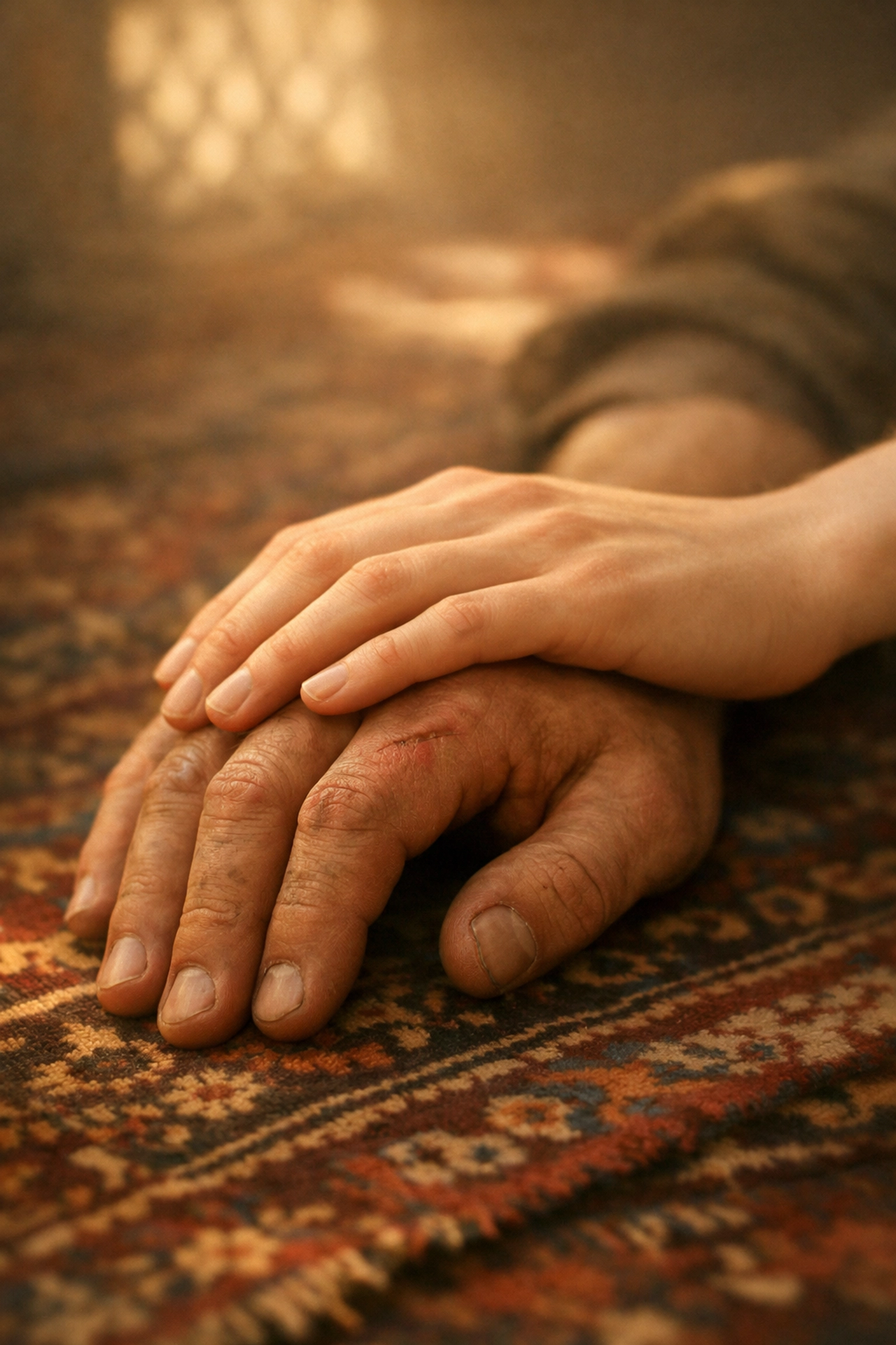 A scarred hand and a gentle hand intertwined, capturing the healing bond in a historical MM romance novel.