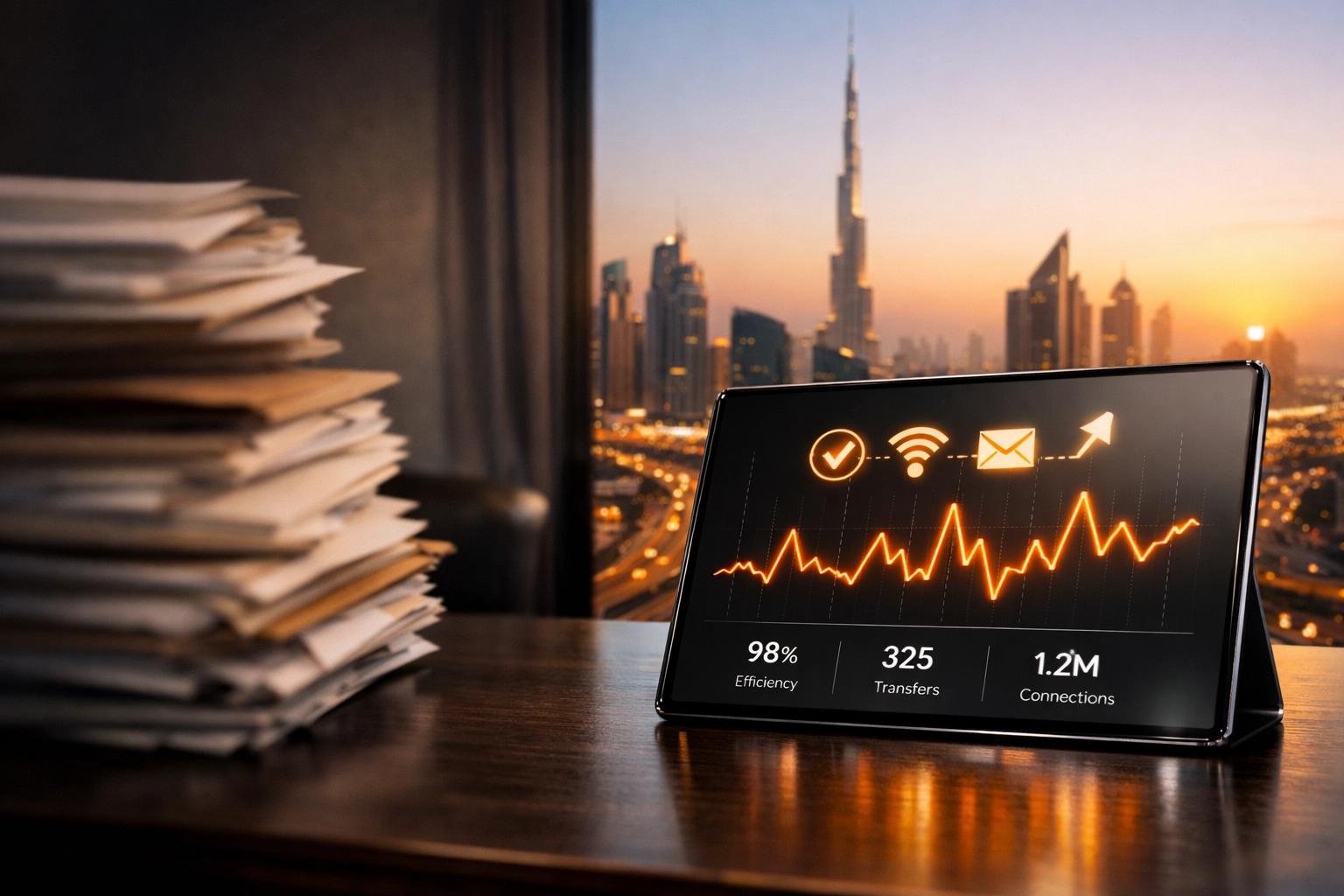 Digital accounting dashboard for trade license Dubai compliance replacing manual paper files.