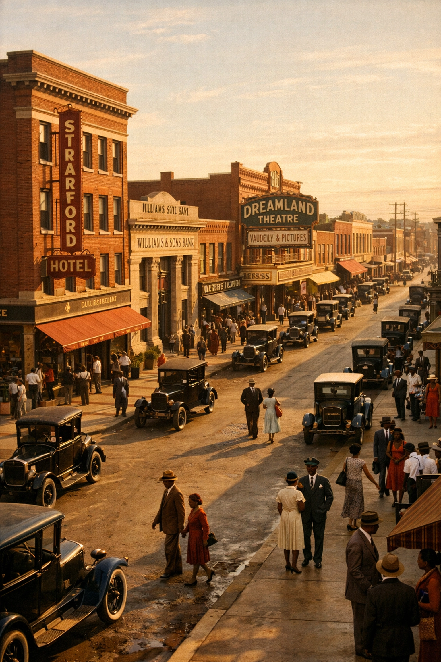 Black Wall Street Tulsa Secrets Revealed: What History Taught Us About Building Black Wealth Thriving Greenwood District in Tulsa showing Black-owned businesses along Black Wall Street in the 1920s
