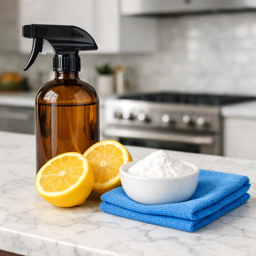 Natural cleaning ingredients like lemons and baking soda for eco-friendly house cleaning in Wellesley.