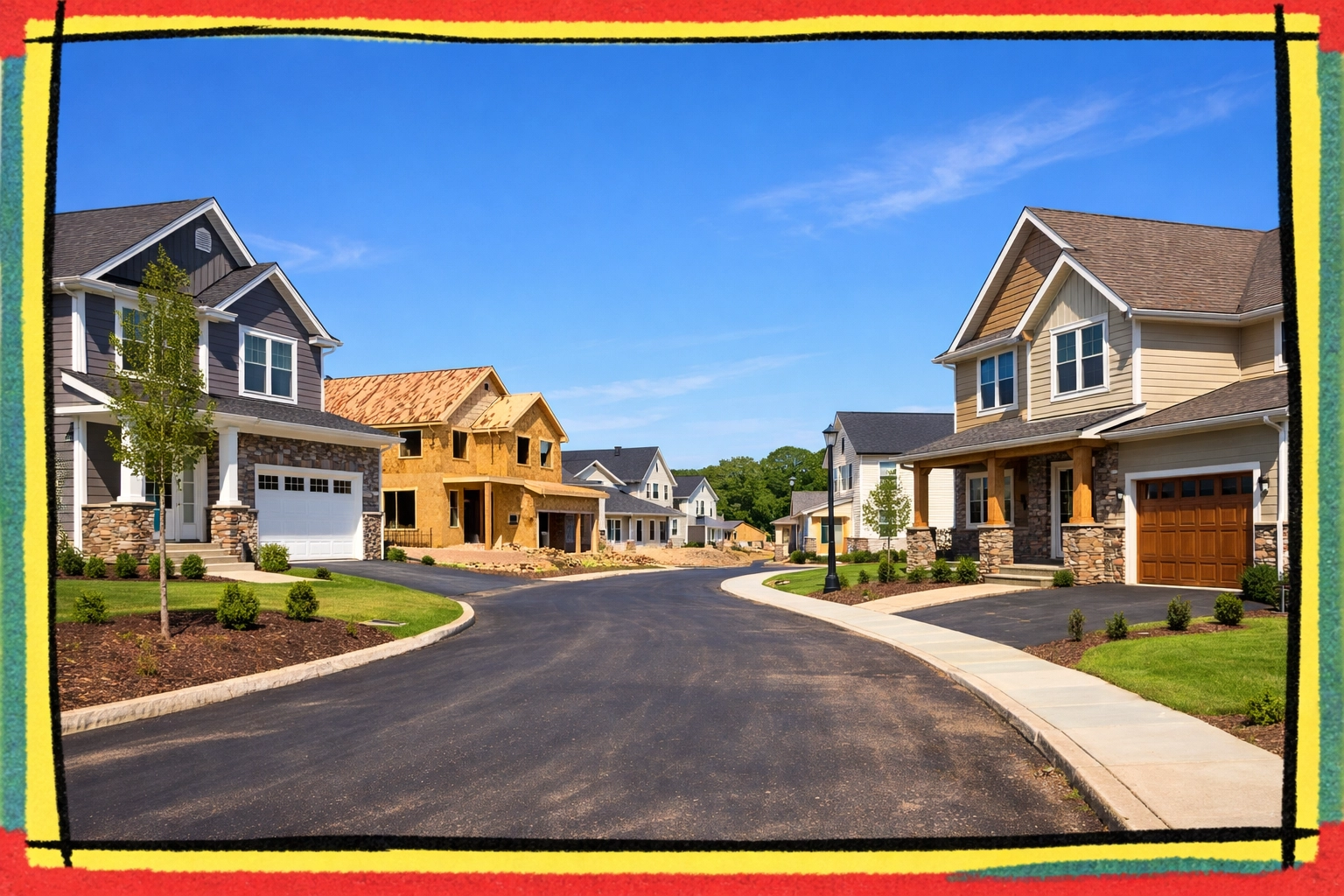 New construction homes in various stages of completion in Connecticut neighborhood New construction homes in various stages of completion in Connecticut neighborhood