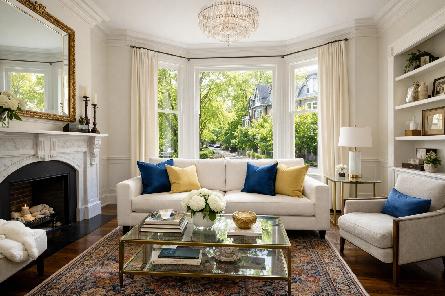 Sun-drenched living room in West Cambridge highlighting professional house cleaning Cambridge MA results.