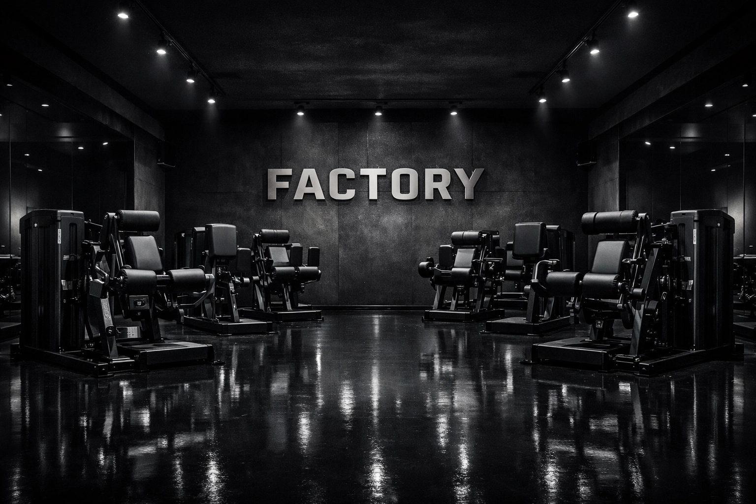 Symmetrical view of specialized glute isolation machines in the luxury Swift Results Glute Factory studio.