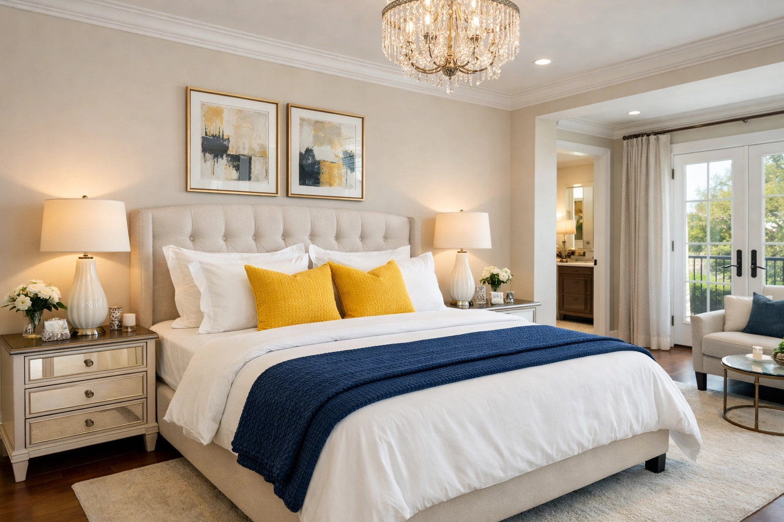 A professionally cleaned and transformed master bedroom suite, perfect for house cleaning Ashby MA comparison.