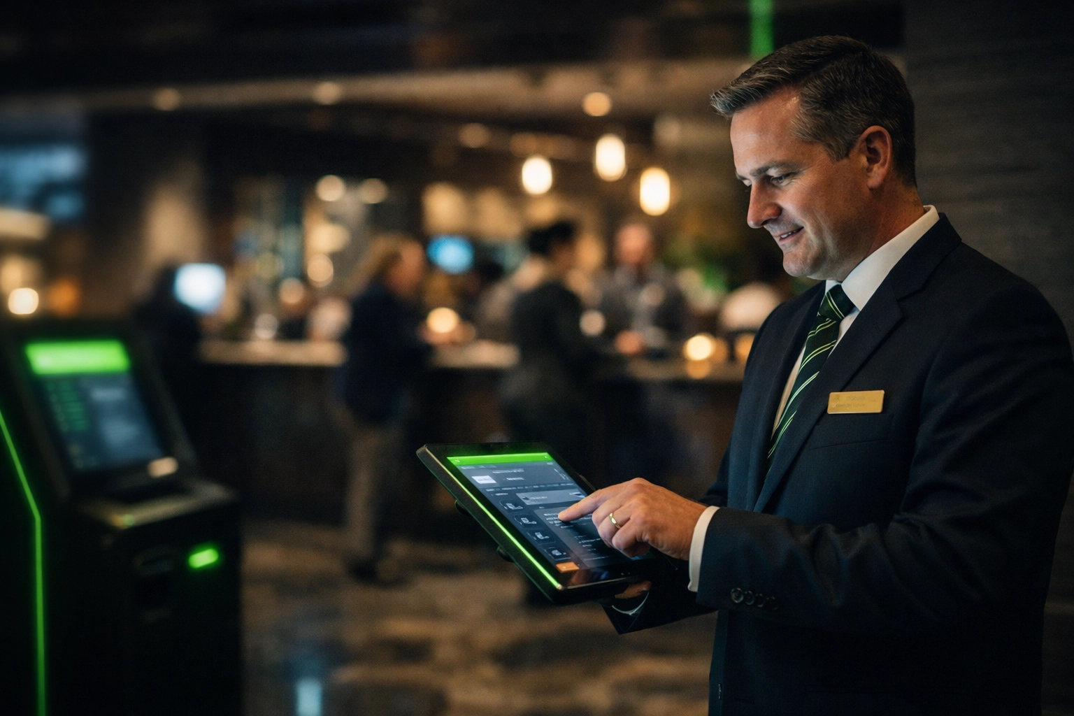 Hotel manager in Omaha using reliable guest check-in technology supported by managed IT services.