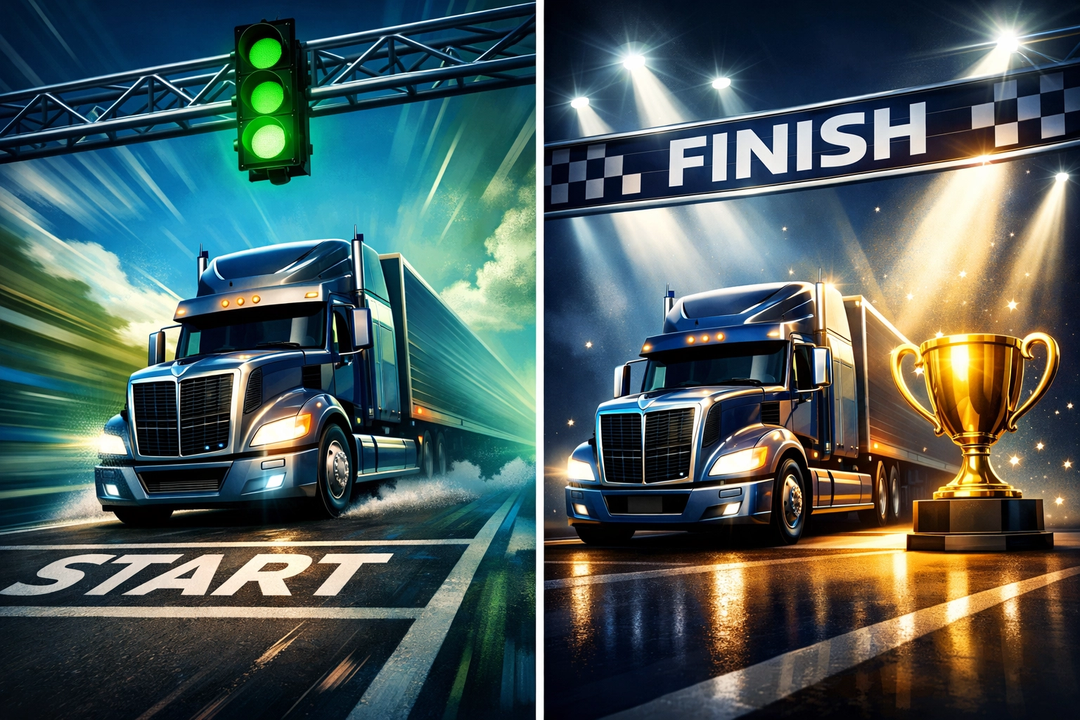 Trucking fleet comparison showing Google Ads immediate results versus long-term marketing success