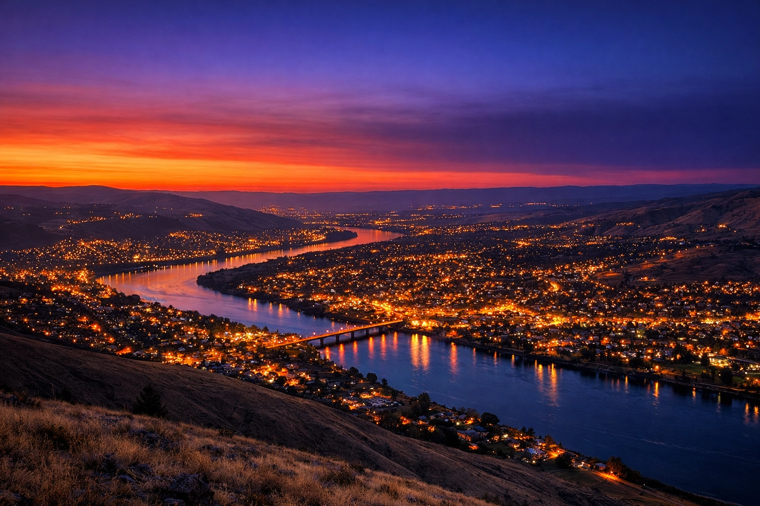 Sunset over the Lewiston-Clarkston Valley, the local community served by internet providers in Clarkston WA.
