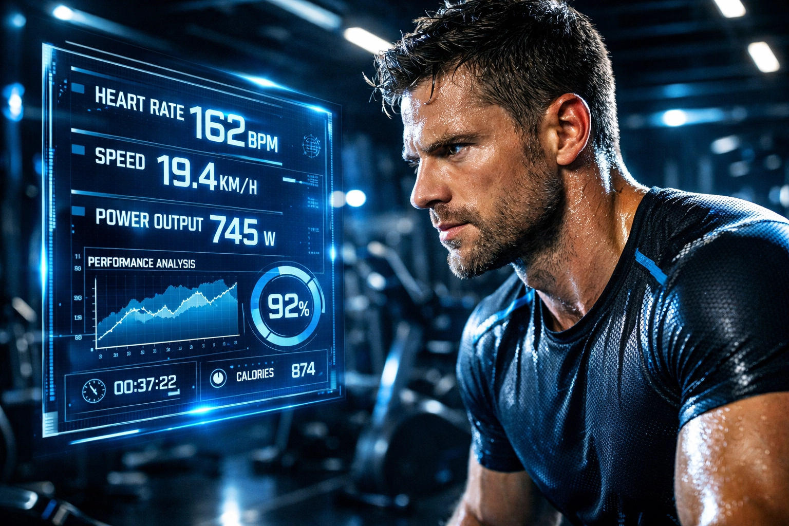 High-performance athlete analyzing digital data to maximize branding and marketing impact.