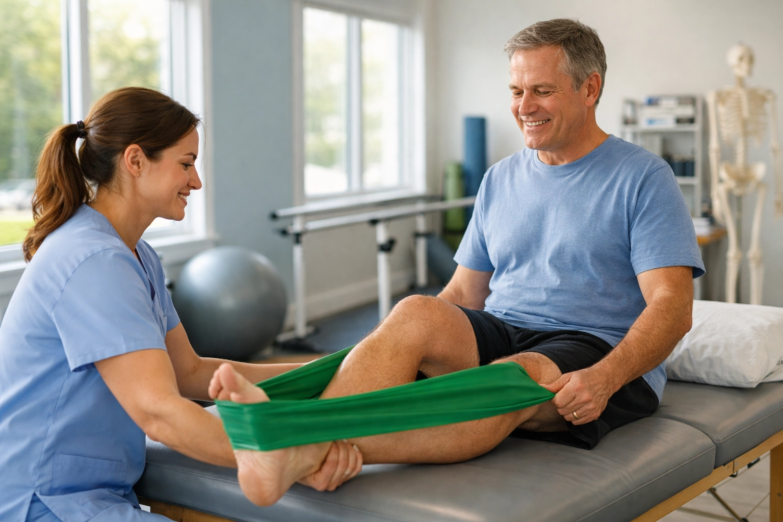 Patient receiving physical therapy for meniscus tear conservative treatment