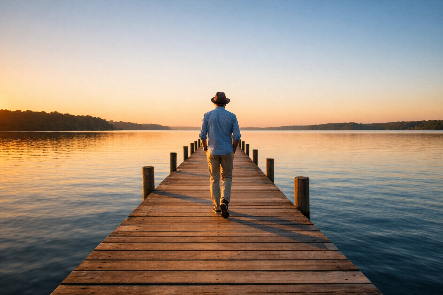 A former owner enjoying a sunset on a pier, showcasing life after selling a business in Mississippi.