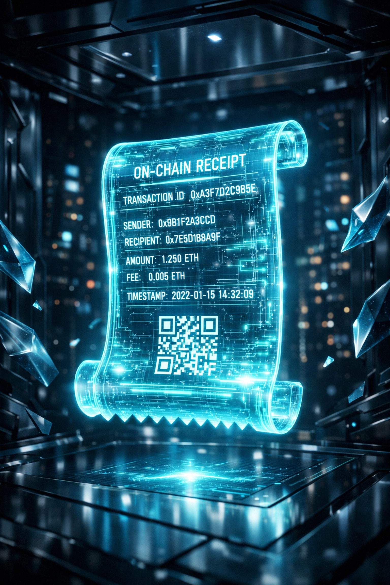 A holographic on-chain NFT receipt representing secure self-custody in the Larecoin metaverse ecosystem.