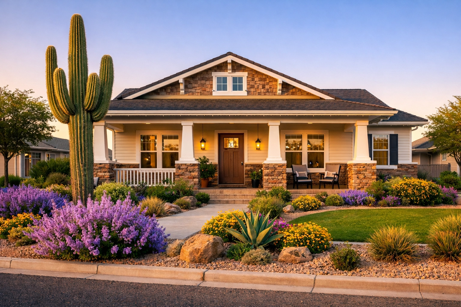 Modern home in Surprise AZ 85388 featuring Marley Park architecture and professional desert landscaping. Modern home in Surprise AZ 85388 featuring Marley Park architecture and professional desert landscaping.