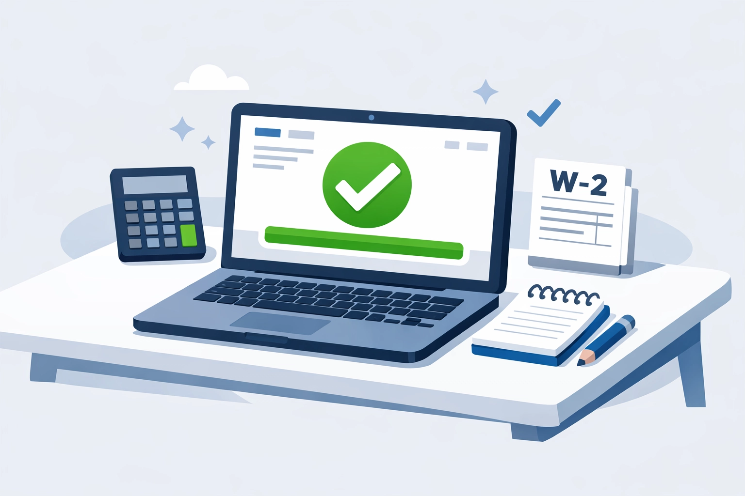Modern illustration of online tax software on a laptop for free federal tax filing and e-filing.