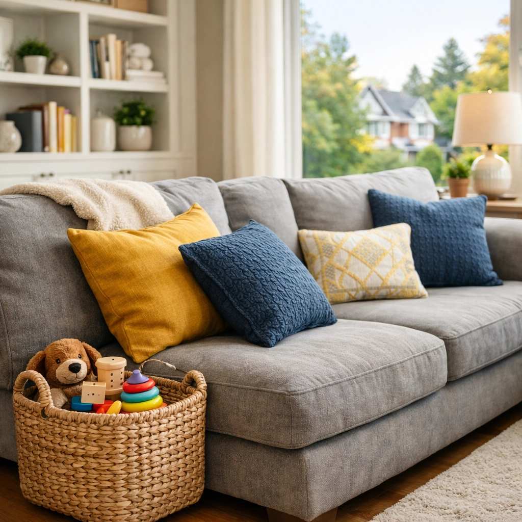 A tidy residential living room prepped and ready for a house cleaning Worcester MA appointment.