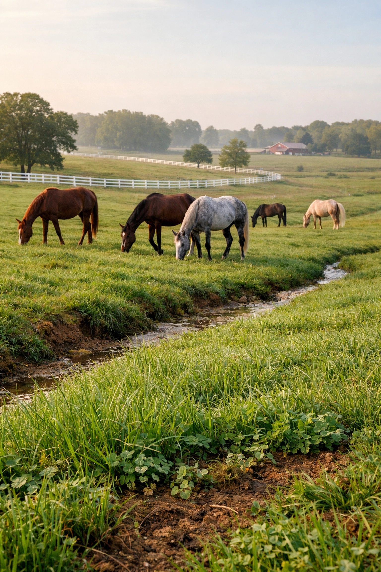 Horses grazing on lush green pastures at Waxhaw NC equestrian property