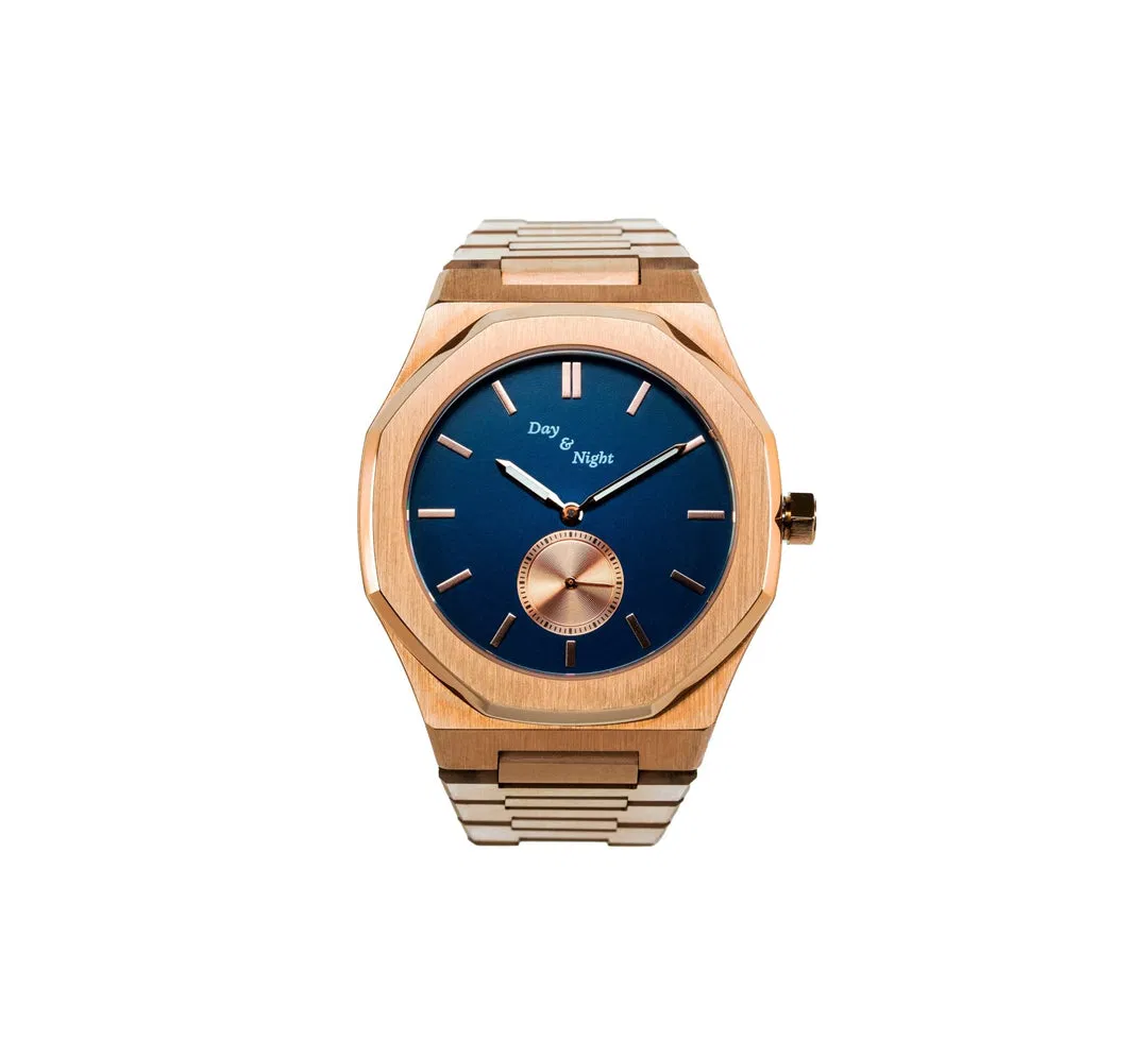 The Djoser rose gold blue dial watch from the Pharaoh Collection