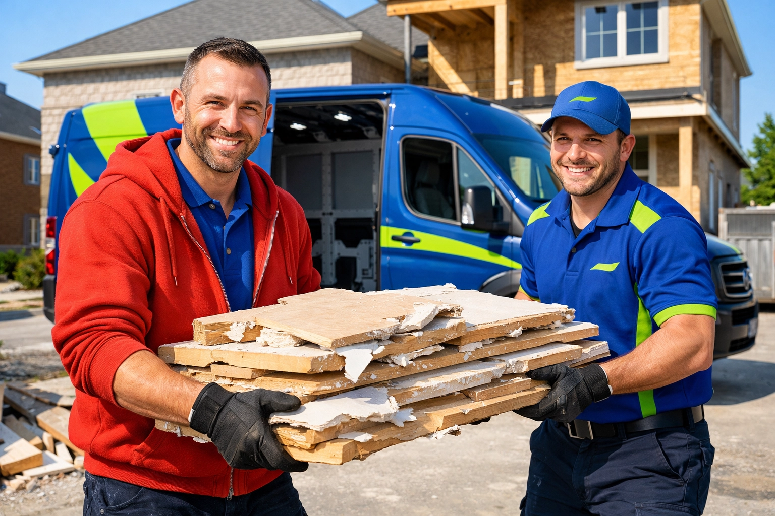 Junk GTA crew performing a construction site cleanout in Vaughan, efficiently hauling away renovation debris.