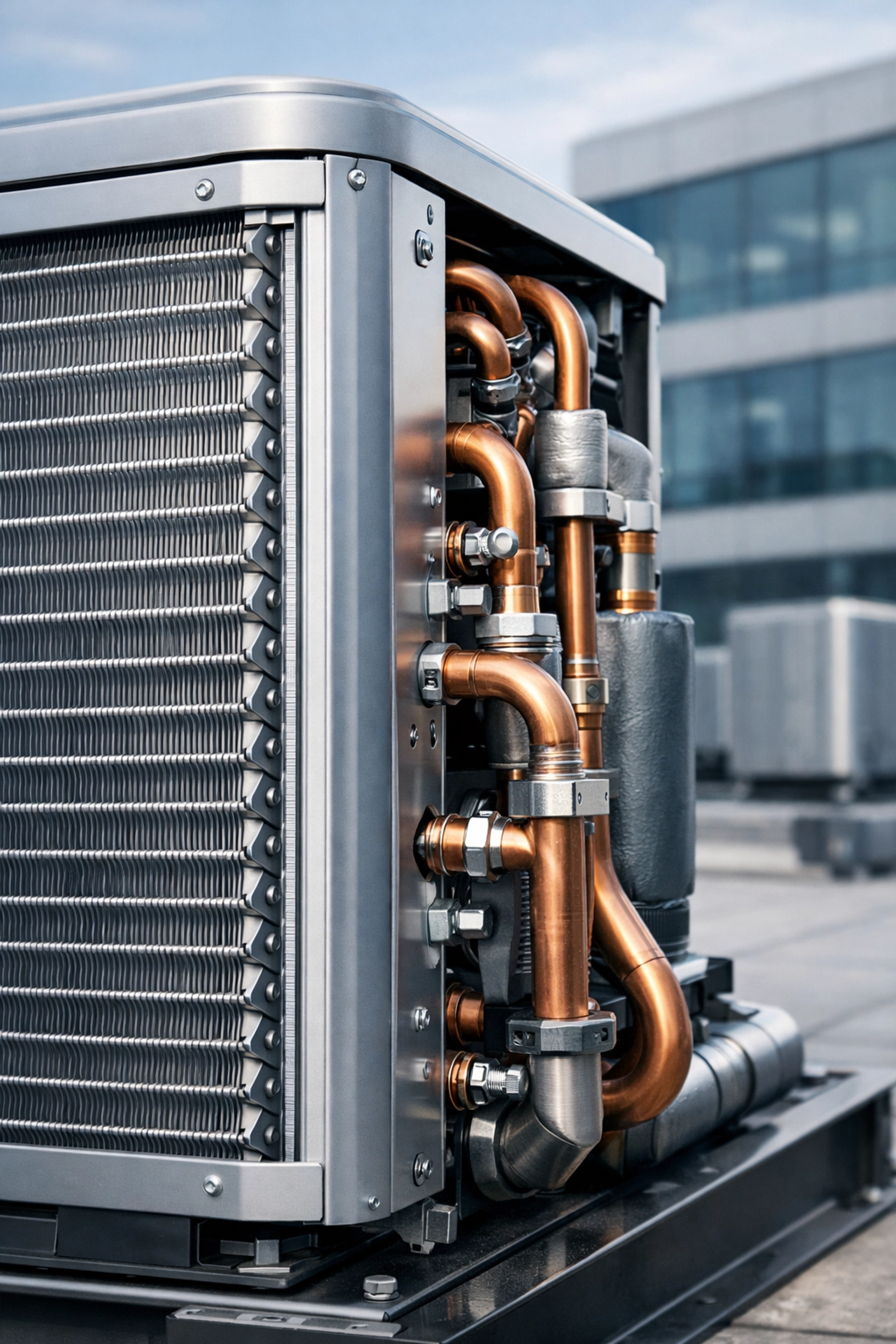 Modern HVAC condenser unit on a commercial rooftop representing Charlotte business equipment value.