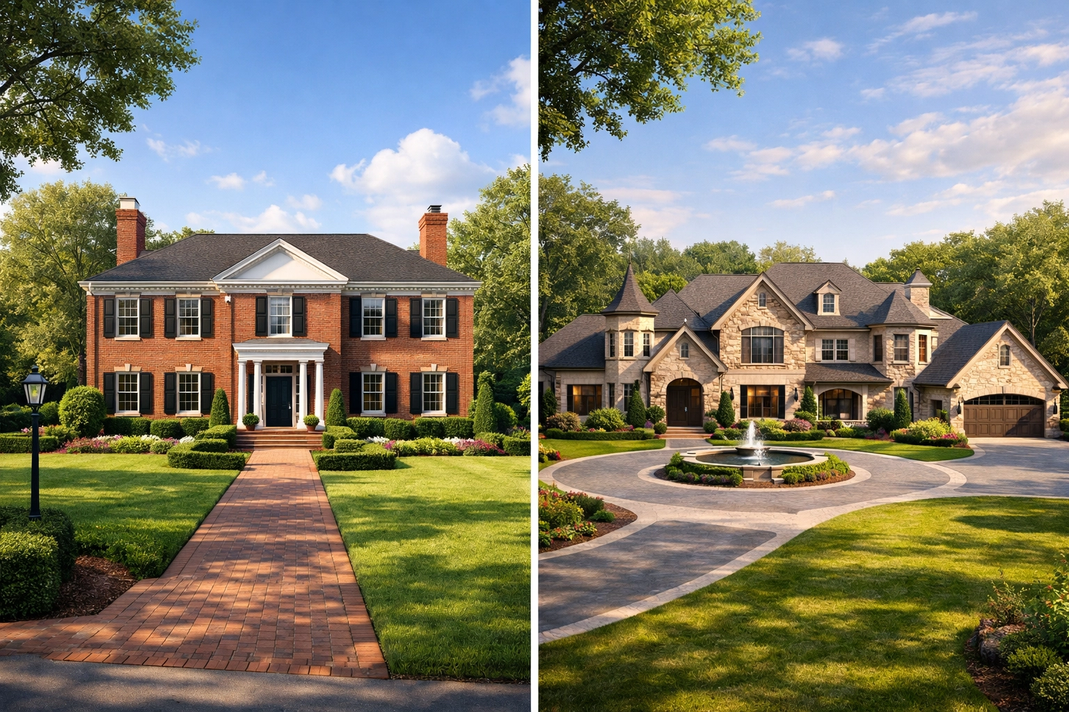 Glenview colonial home versus Barrington estate home architectural styles comparison
